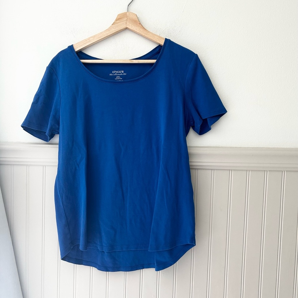 Chico's Size 2 Medium Ultimate Tee Vibrant Blue Short Sleeve Cotton TShirt
